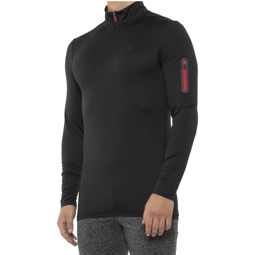 Spyder Men's Black Long Sleeve Active 1/4 Zip Pullover Gym Slim T-shirt C Pics